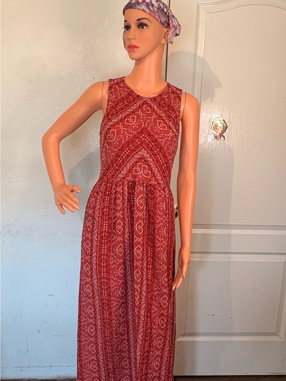 True Craft Sleeveless Red Printed Maxi Dress